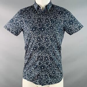 TED BAKER Size XS Calous Navy White Abstract Floral Cotton Short Sleeve Shirt